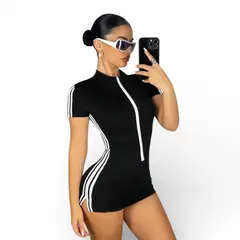 GENERICO - Enterizo Mujer Short Franjas Cierre Anasot-23 Color Negro