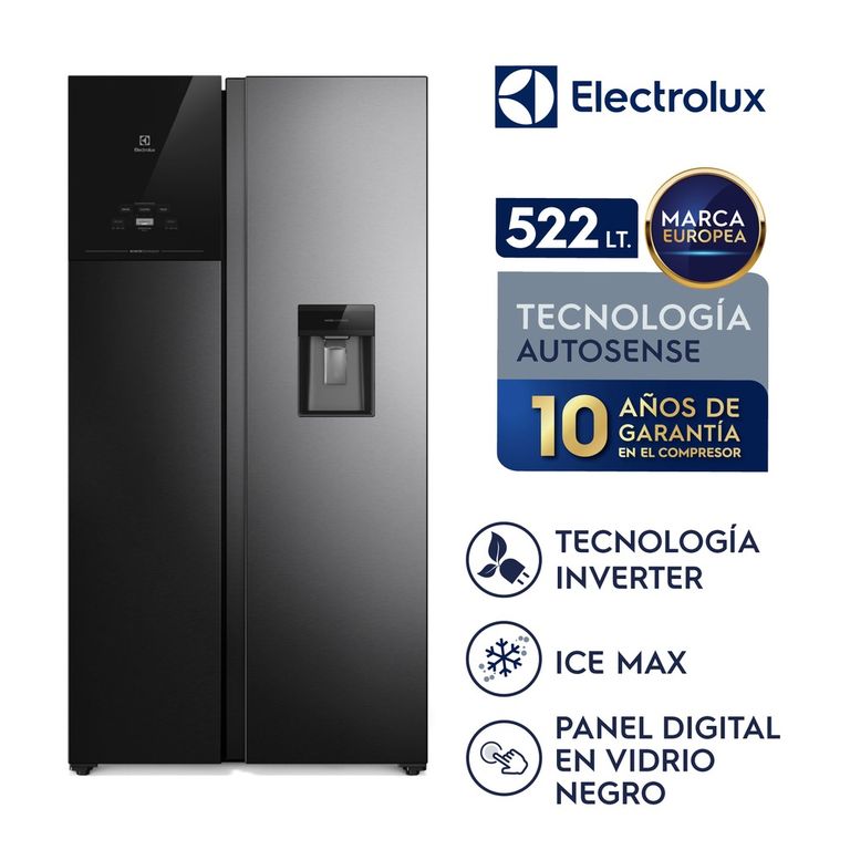 Refrigeradora No Frost Side by Side 522L Inverter AutoSense Negra ERS53F2P5CB