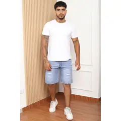 QH - Short Denim Rasgado para Hombre 100% Algodón