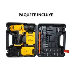 GENERICO - Taladro con 2 baterias y con estuche de piezas portatil - Amarillo