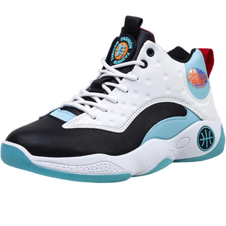 Zapatillas de baloncesto de caña alta y moda para hombre blanco azul