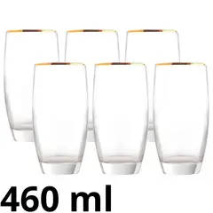ALLEGRA - Set de Vasos Altos de Vidrio Monaco Gold 460 ml - 15.55 oz 6 Piezas