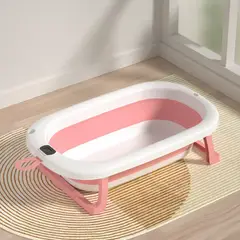 GENERICO - Bañera para Bebe Plegable con Termómetro Digital Rosado