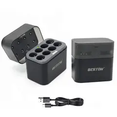BESTON - Cargador de pilas recargables AA 8 puestos Hibrido (NI-MH + Li-ion)