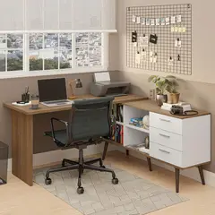 MADESA - Escritorio Mesa de Oficina de Esquina Lisboa con 3 Cajones