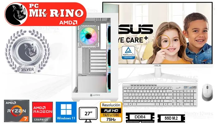 Computadora Enovu Ryzen 7 5700G FX-750 White 16GB 512GB SSD 27" Radeon Graphics Windows 11 Pro