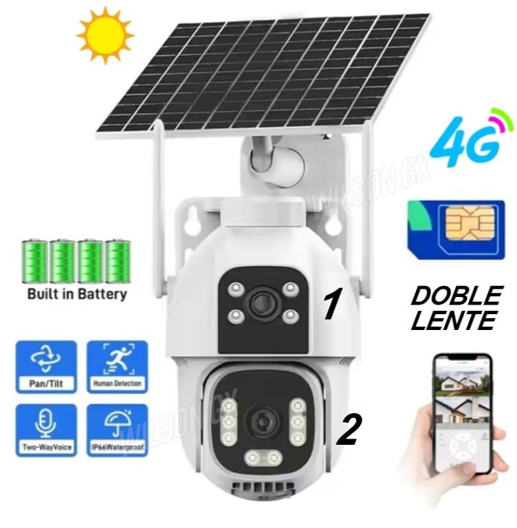 Cámara Seguridad Solar 4G con Chip + WiFi HiEasy IP65 PTZ 360° Full HD Doble Lente 10X y Sirena