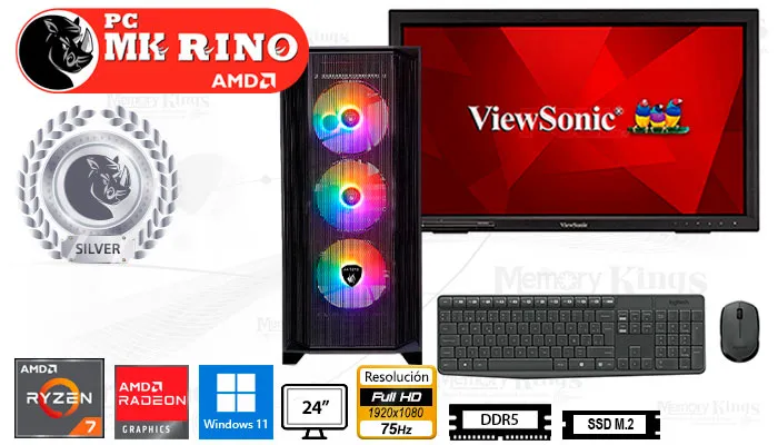 Computadora Enovu Ryzen 7 8700G RX-270 16GB 500GB SSD 24" Radeon Graphics Windows 11 Pro