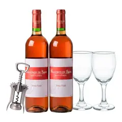 FRANCISCO DE SALES - Pack 2 Vino Rose 750 ml. + 2 Copas de Vino + 1 Sacacorchos Metálico de alas