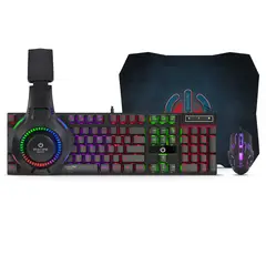 ENKORE - Kit gamer 4 en 1 BRAVIO G1000-4 TECLADO + MOUSE USB + AURICULAR + PAD MOUSE