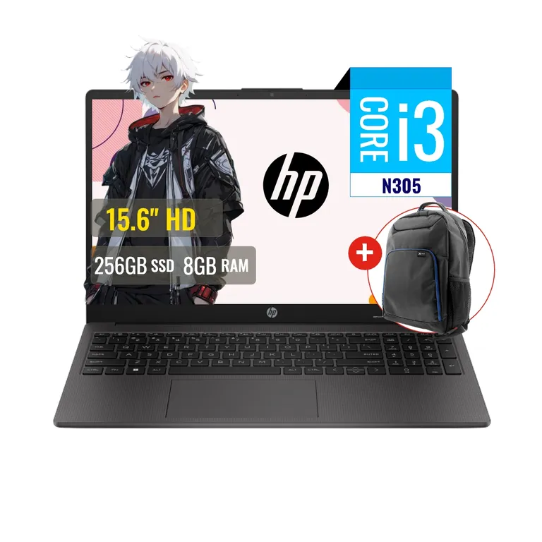 Combo Laptop 250 G10 Intel Core i3 N305 8GB RAM 256GB SSD M2 15.6" HD FreeDOS + Mochila Xtech
