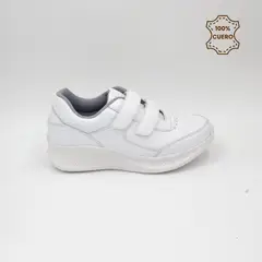 FAR WEST - Zapatillas Escolares - Colegio Pega Pega Niño y Niña Sport Cuero Blanco