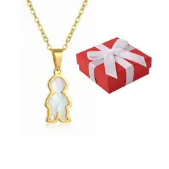 GENERICO - Collar Dije Niño Hijo Nácar Regalo Baby Shower Acero Dorado