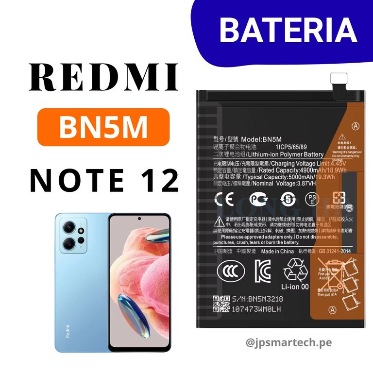 BATERIA PARA REDMI NOTE 12 - BN5M - NUEVO