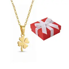 GENERICO - Collar Mujer Trébol 4 Hojas Regalo Buena Suerte Acero Dorado
