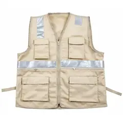 WORKFORCE - CHALECO MULTIBOLSILLO MARCA ALTA VISIVILIDAD DRIL BEIGE TALLA L