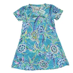 RED CARROT - Vestido niña manga corta jersey turquesa tortugas