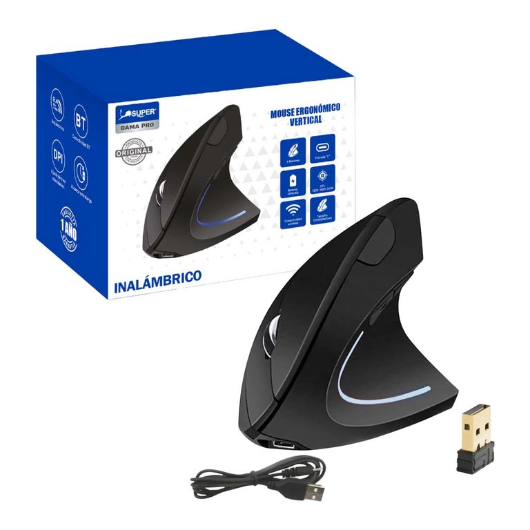 Mouse Ergonómico Vertical Inalámbrico Recargable para PC Laptop USB 2400 DPI