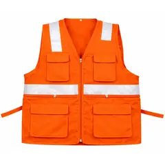 GENERICO - CHALECO MULTIBOLSILLO MARCA WORKFORCE ALTA VISIVILIDAD DRIL NARANJA TALLA M