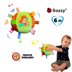 BABY - Pelota Sensorial de Peluche con Sonajero para Bebé - OSITO