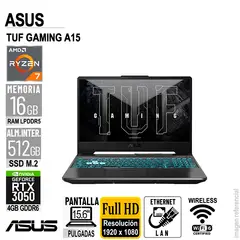 ASUS - LAPTOP TUF A15, 15.6" FHD IPS RYZEN 7 7445HS 3.2/4.7 GHZ 16GB DDR5-4800 SIN SISTEMA OPERATIVO