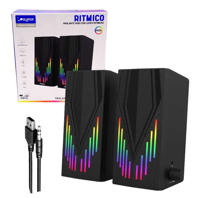 Parlantes Para Pc Laptop Multimedia con Luces Rítmica RGB con Sonido Estéreo y Conexión USB
