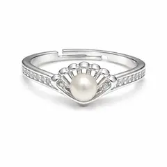 GENERICO - Anillo Perla Blanca Elegante Ajustable Acero Inoxidable Mujer Regalo