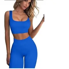 GENERICO - Conjunto deportivo Rib Top y Legging Set para el gym yoga azulino