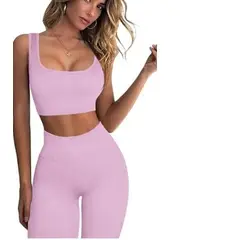 GENERICO - Conjunto deportivo Rib Top y Legging Set para el gym yoga rosado