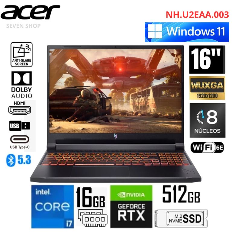 NITRO V ANV16-72-7809 GAMING Core i7 240H, 512GB 32GB 16"WUXGA RTX 5060