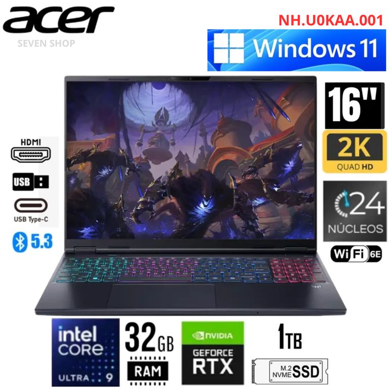 PREDATOR HELIOS PHN16S-71-98RF GAMING Core Ultra 9 275HX 1TB 32GB 16" 240Hz WIN11 RTX 5070Ti