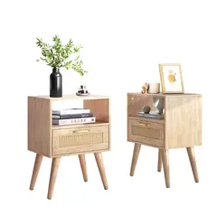 VENTITAS HOME - COMBO Veladores Vintage Ratán Nambia Color Rovere