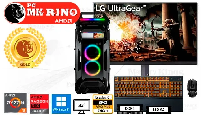 Computadora Enovu Ryzen 9 7900 Cratus 32GB 1TB SSD 32" RX 9060 XT 16GB Windows 11 Pro