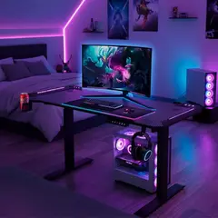 JOTA STORE - Escritorio Eléctrico Gamer Y100-B con Luces RGB y Altura Regulable