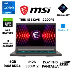 MSI - LAPTOP THIN 15 B12VE CORE I7 12650H 16GB RAM 512GB SSD 6GB RTX4050 15.6" FHD WIN 11 LATINA