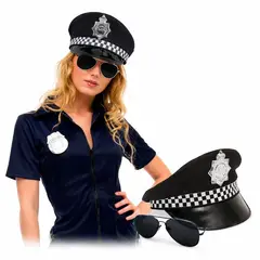 GENERICO - Sombrero de Disfraz Policía + Lentes Aviador Combo