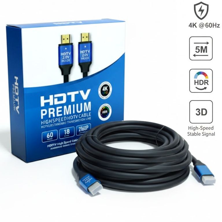Cable HDMI Extra Largo Azul 5 mts 4K 60hz 3D FULL HD Ultra 3D Premiun