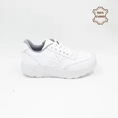 FAR WEST - Zapatillas Escolares - Colegio Pasadores Niño y Niña Sport-2601 Cuero Blanco