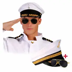 GENERICO - Sombrero Marinero para Disfraz + Lentes Oscuros