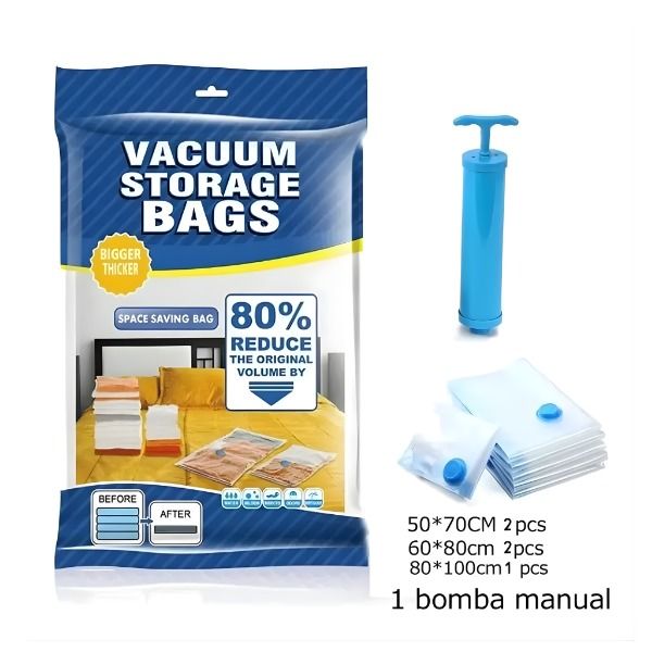 SET BOLSAS AL VACÍO CON BOMBA MANUAL - ORGANIZADOR HERMÉTICO PARA ROPA