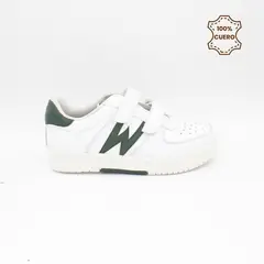 FAR WEST - Zapatillas Escolares - Colegio Pega Pega Niño y Niña Willow Cuero Blanco con Verde
