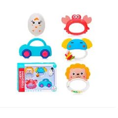 GENERICO - Set Sonaja con Mordedor Animalitos 5 Piezas Para Bebés