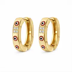 GENERICO - Aretes argolla con ojos turcos y piedras en acero inoxidable para mujer