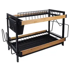 ELMEJORPRECIO - Escurridor de Platos 2 Niveles con Detalles Bambú Kate