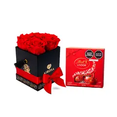 AIROSA - Rosas Preservadas Divina - Box x4 Rojas + Chocolates Lindt
