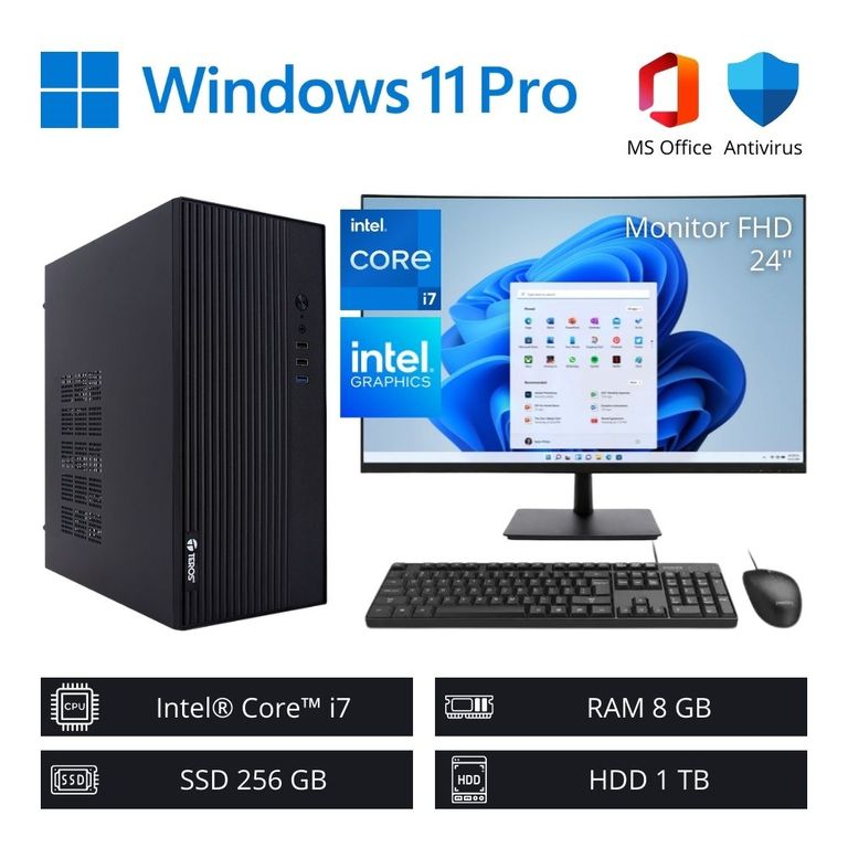 Computadora PC Core i7 3,90 GHz 8GB RAM 256GB SSD 1TB HDD + Monitor 24" FHD