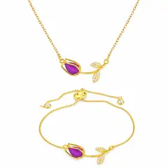 GENERICO - Set de collar y pulsera ajustable tulipán dorado para mujer