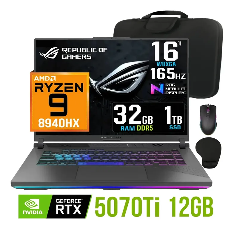 Laptop gamer Rog Strix G16 (2025) Ryzen 9 SSD 1TB RAM 32GB Nvidia RTX5070ti 16" IPS 165Hz