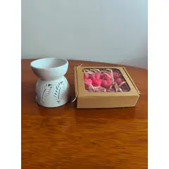 GENERICO - PACK HORNITO QUEMADOR CON WAX MELETS DE CORAZONES  + QUEMADOR BLANCO