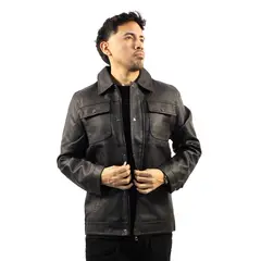 DM DEXMEN - Casaca Dexmen Cuero Broche Negro